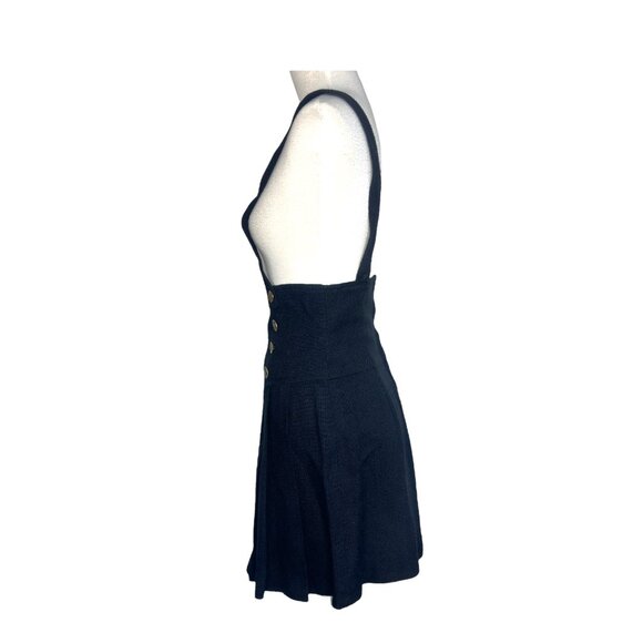Four Corners Vintage 80s Pleated Knit Overalls Black Dress Gold Accent Buttons - Picture 6 of 11